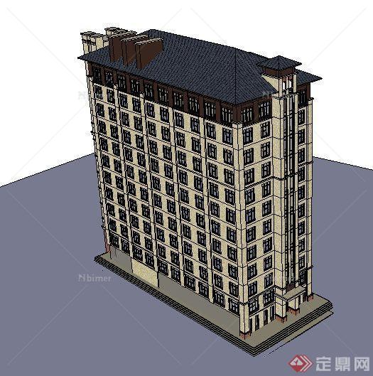 现代小高层公寓住宅建筑设计su模型[原创]
