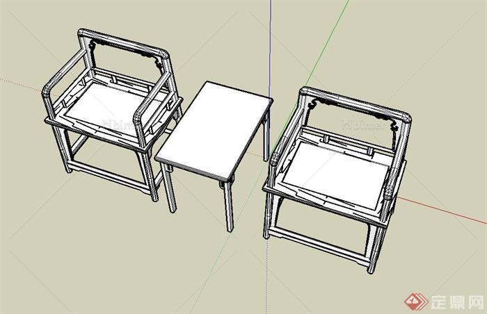 古典中式木质桌椅组合设计SU模型