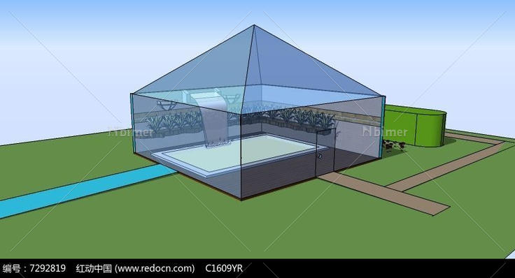 方形透明温室SU模型