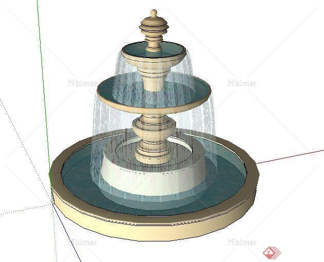 一个造型独特景观跌水钵SketchUp(SU)3D模型
