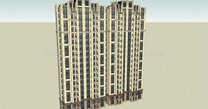 新古典风格高层住宅建筑楼设计su模型[原创]