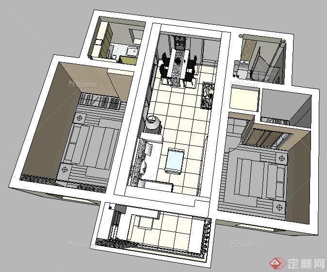 某三室两厅住宅空间设计SU模型[原创]