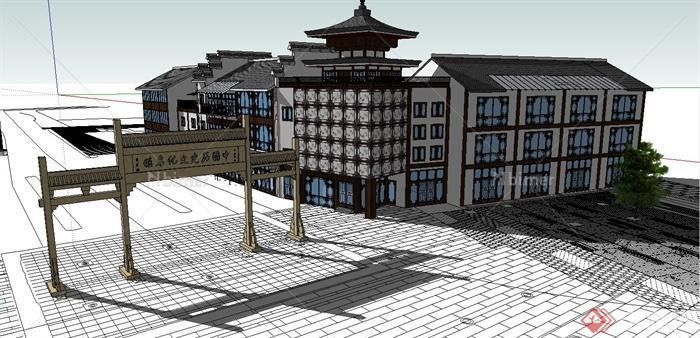 某现代中式风格历史文化小镇商业建筑设计SU模型
