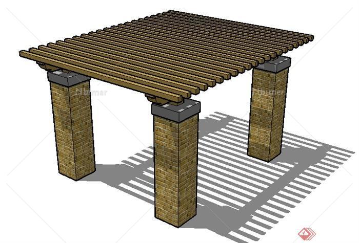 某个园林砖木廊架SU模型