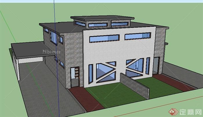 某三层双拼式住宅建筑设计SU模型