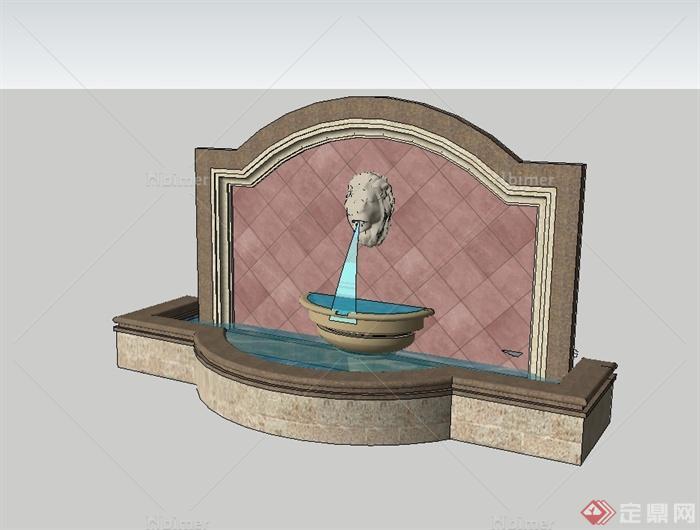 某欧式风格狮子头喷泉水池设计su模型[原创]