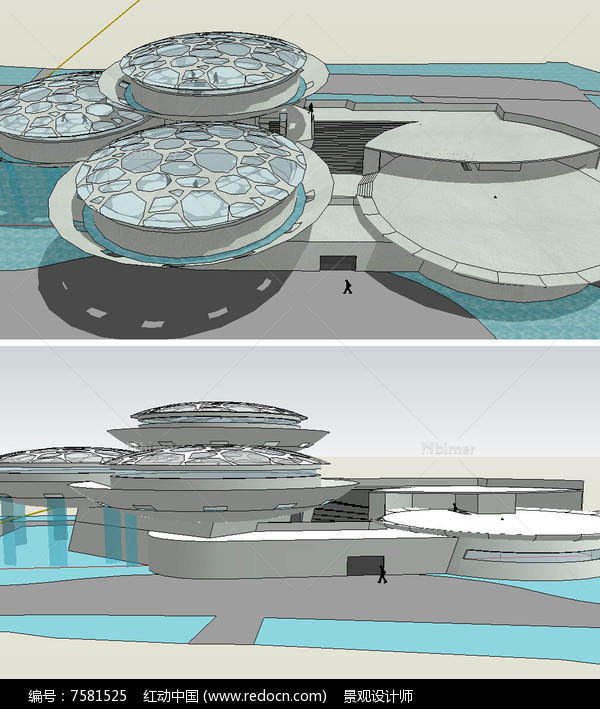 现代科幻风格美术馆建筑SU模型