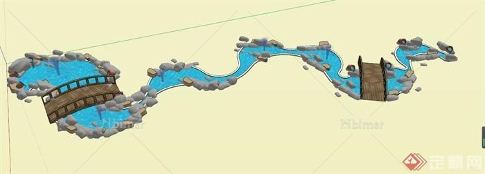 水池木桥水景组合设计SU模型