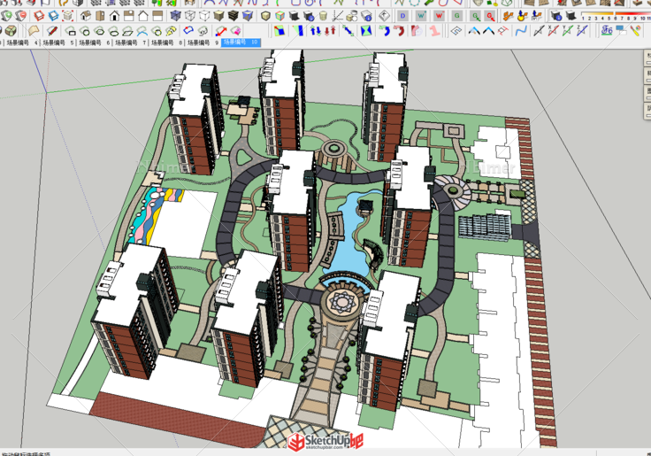〓★原创★〓一个现代风格小区、景观+建筑SU模型