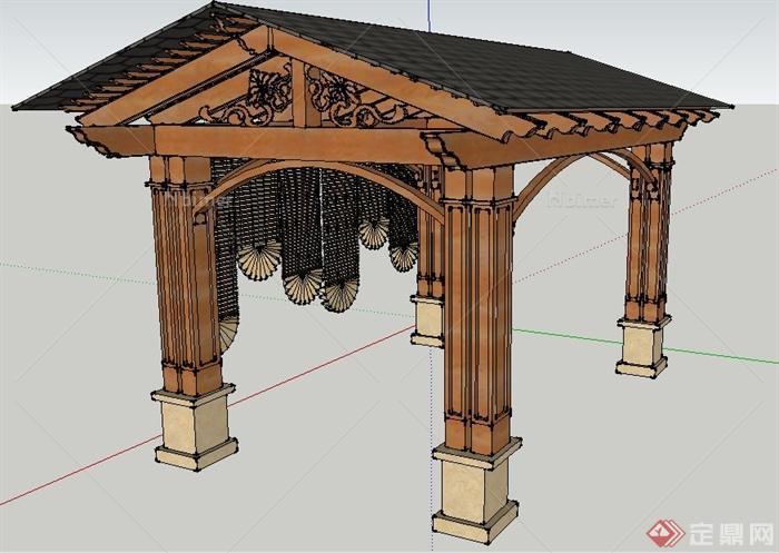 园林景观混搭凉亭su模型