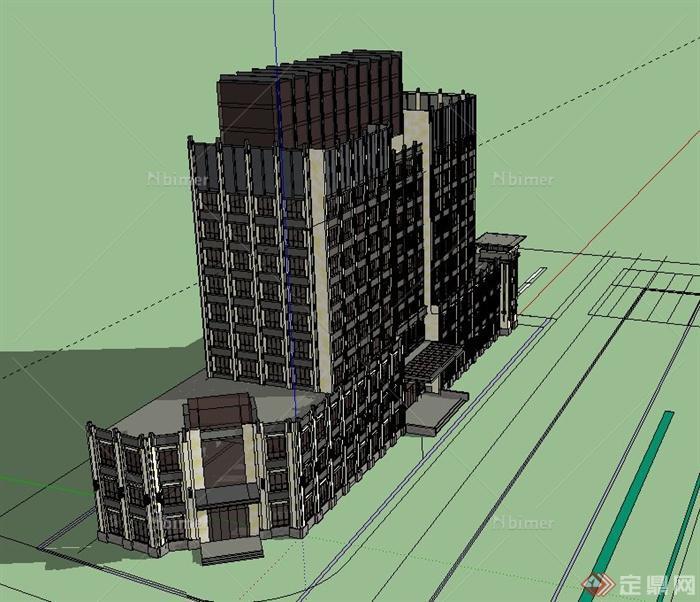 某现代高层丁字形办公楼建筑设计SU模型