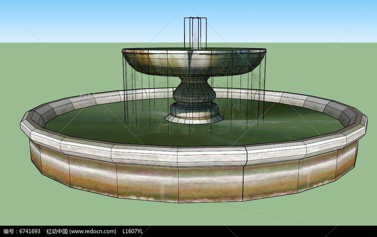 棕榈喷泉水池的SU模型