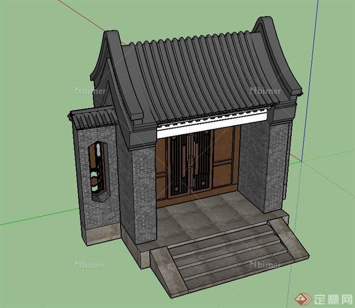 古典中式风格建筑入户门设计SU模型