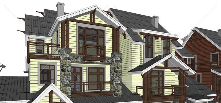 欧式乡村风格联排别墅sketchup模型