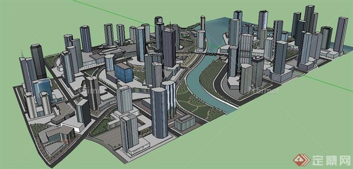 某现代风格滨水城市建设建筑设计SU模型
