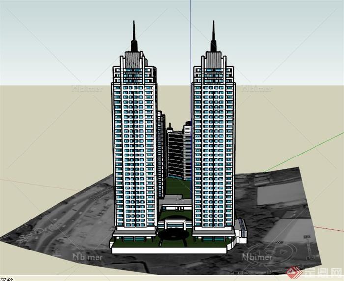 某硒双城多栋办公建筑设计SU模型