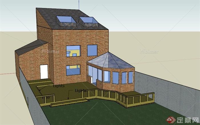某欧式两层砖砌居住建筑设计SU模型