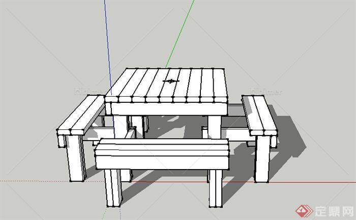 某室外木质桌凳座椅设计SU模型