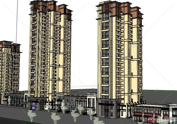 某现代商住建筑一体化设计SU模型素材