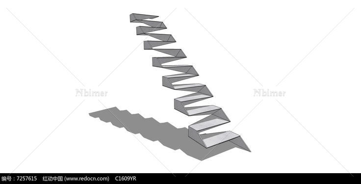 艺术白色楼梯su模型