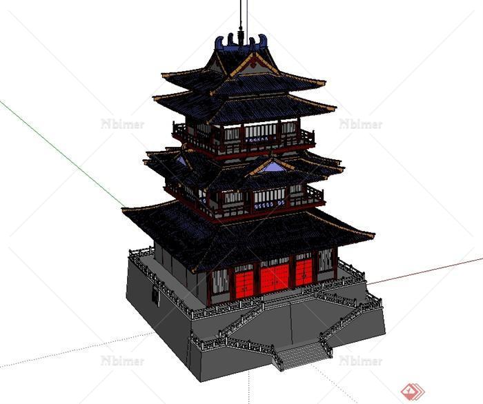 中国古典中式风格古塔楼建筑su模型[原创]