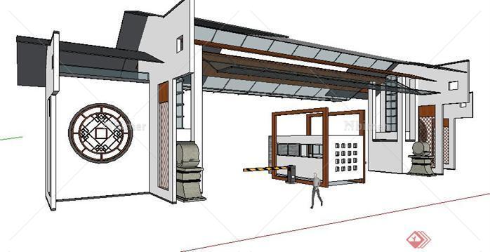 某小区中式大门SketchUp(SU)3D模型