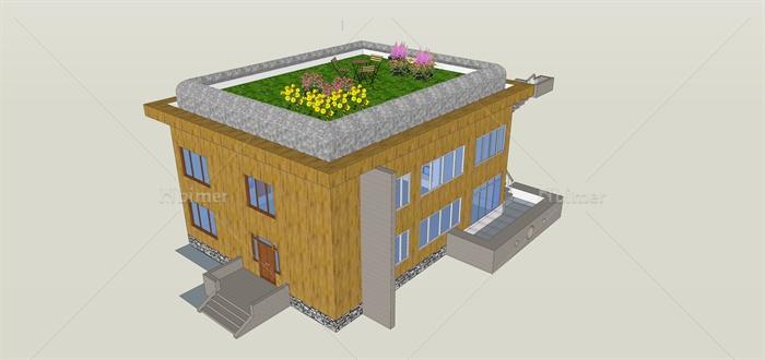 某现代建筑屋顶花园设计SU模型[原创]