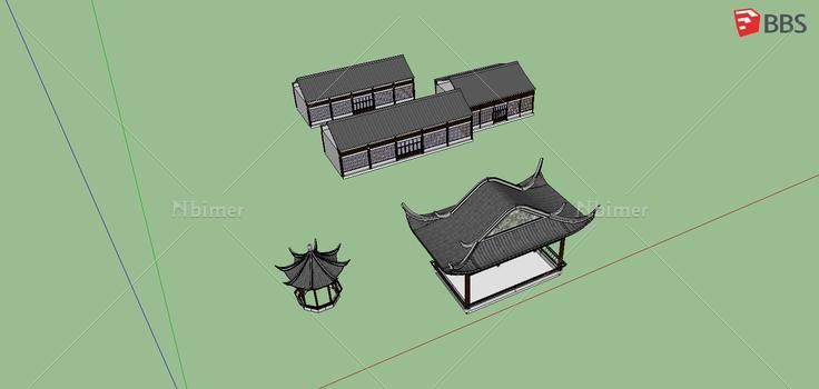 [古建筑]几类古建筑模型，亭子、建筑等提供Sket