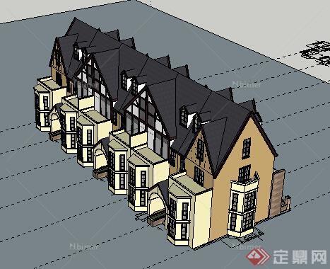 欧式风格四层联排别墅建筑设计su模型