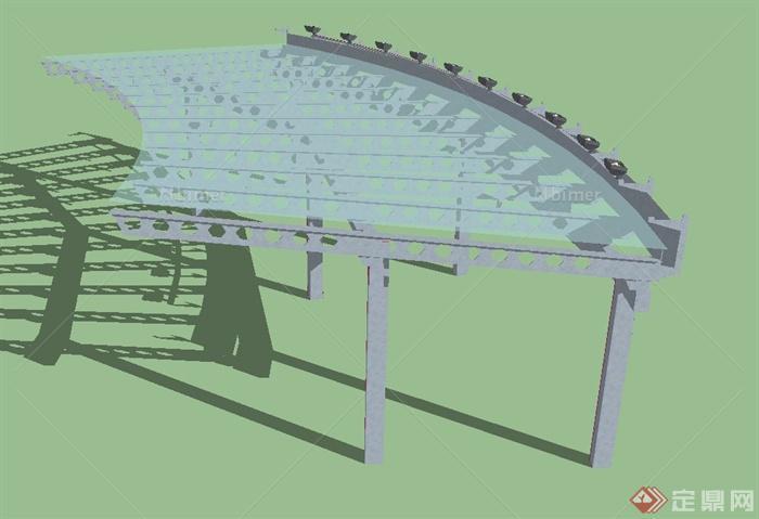 现代钢架结构玻璃弧形廊架设计SU模型