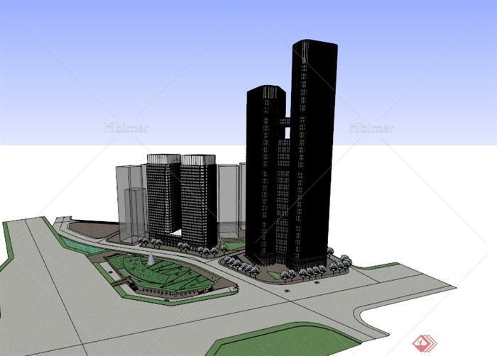 现代某地五一路高层办公建筑设计SU模型