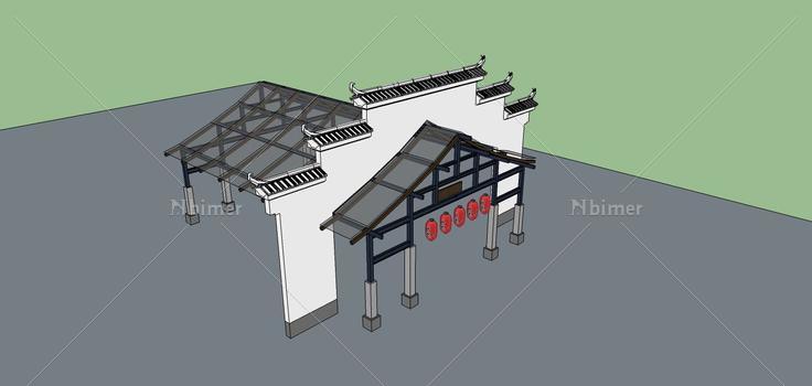 中式入口及雨篷(78097)su模型下载