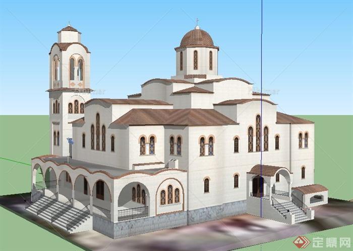 欧式风格希腊教堂建筑设计SU模型