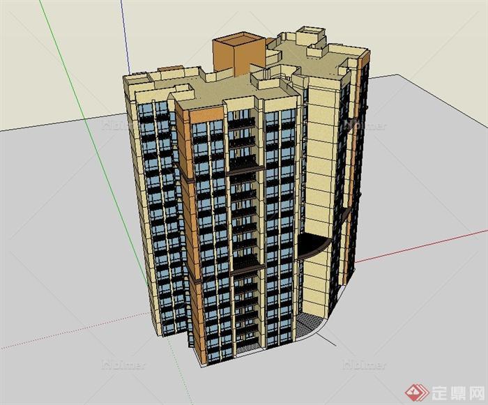 现代风格小住宅楼建筑设计su模型含效果图[原创]