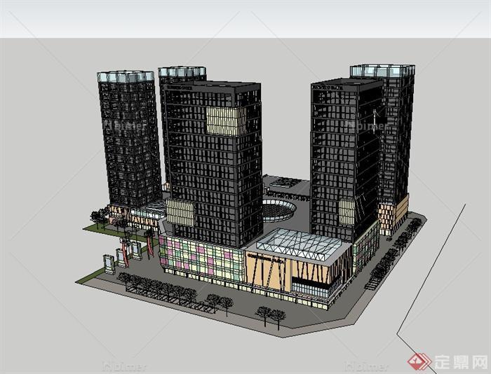 现代风格商业中心商业综合体住宅楼设计SU模型[原