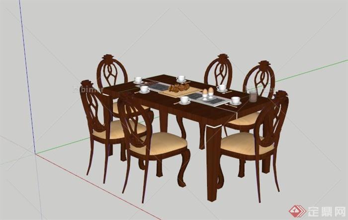 六人餐桌组合SU模型