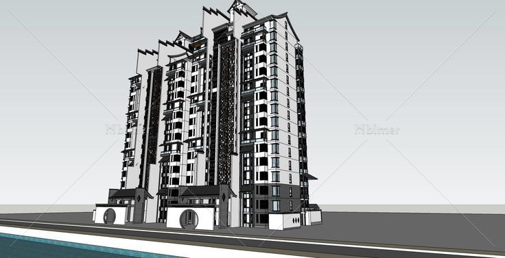 现代中式高层超高层住宅(71904)su模型下载