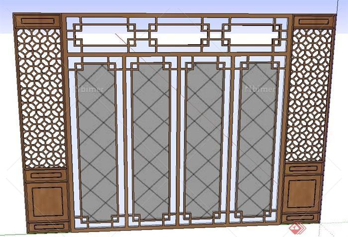 古典中式镂空玻璃屏风隔墙设计SU模型