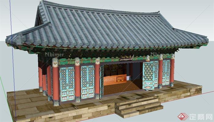 古典中式风格大雄宝殿建筑设计SU模型