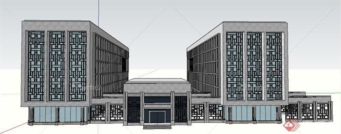 现代中式风格组合办公楼建筑设计su模型