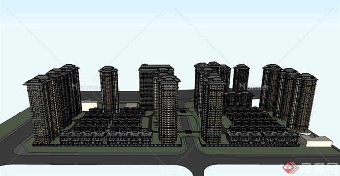 现代某城市电梯房与楼梯房住宅区建筑设计SU模型