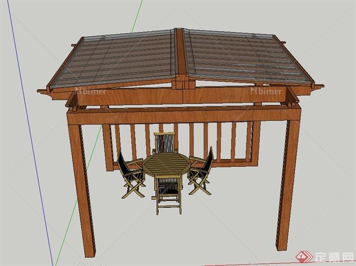 园林景观节点两片玻璃瓦廊架设计SU模型