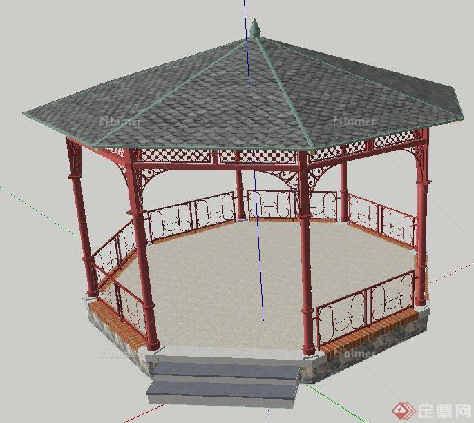 混搭风格八角凉亭su模型