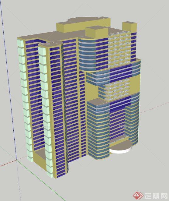 一栋办公楼建筑造型设计SU模型