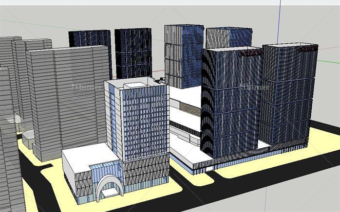 抚顺市某现代风格商业综合体建筑SU设计精致模型