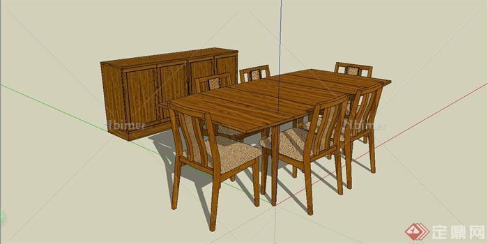 中式餐桌椅和收纳柜设计SU模型[原创]