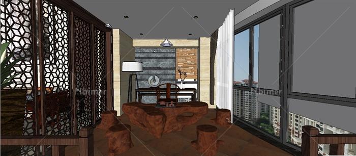 一个新中式别墅室内装潢方案Su整套模型（包括客