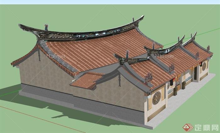 中式风格古建文化建筑设计su模型