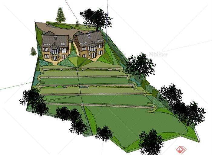 某乡村两栋住宅景观设计SU模型