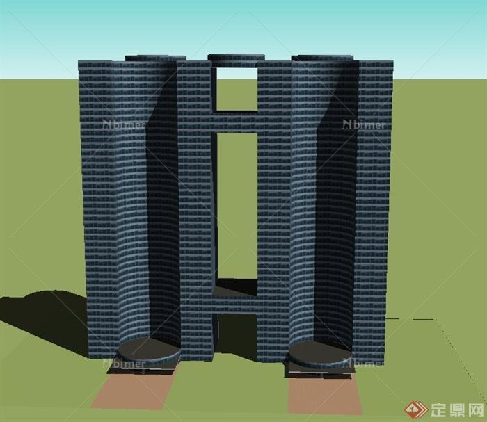 现代某联排高层酒店建筑设计SU模型